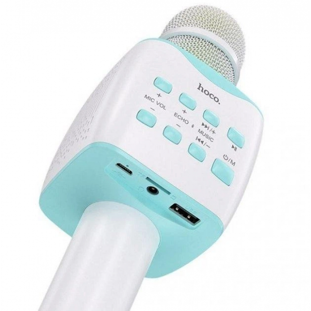 Мікрофон із караоке Караоке-мікрофон акумуляторний HOCO BK5 Cantando Bluetooth AUX 1200 мАг 5 Вт Блакитний - Фото 2 Мікрофон із караоке Караоке-мікрофон акумуляторний HOCO BK5 Cantando Bluetooth AUX 1200 мАг 5 Вт Блакитний - зображення 2