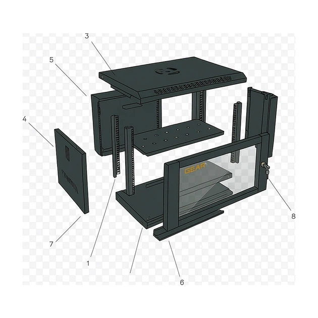 Шафа настінна GEAR 12U 19" 600x450x650 мм, + полка 19", black (GWMSN-12U-600-450) - Фото 3 Шафа настінна GEAR 12U 19" 600x450x650 мм, + полка 19", black (GWMSN-12U-600-450) - изображение 3