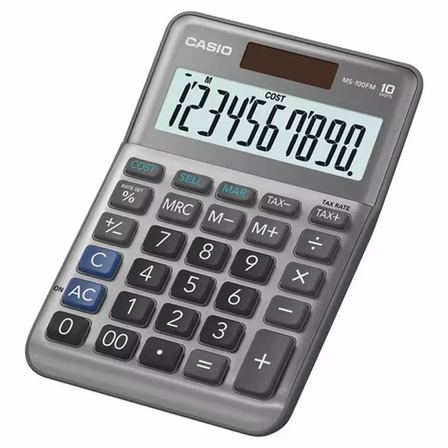 Калькулятор Casio MS-100FM-WA-EP, серый (CALC-CAS-MS-100FM-WA) - Фото 1 Калькулятор Casio MS-100FM-WA-EP, серый (CALC-CAS-MS-100FM-WA) - изображение 1