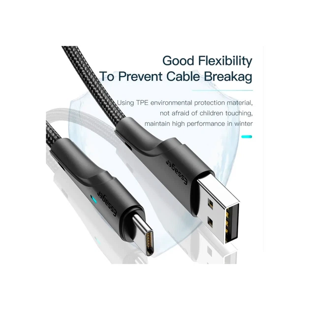Дата кабель USB 2.0 AM to USB-C 3.0m black Essager (EXCT-LSC01) - Фото 6 Дата кабель USB 2.0 AM to USB-C 3.0m black Essager (EXCT-LSC01) - изображение 6