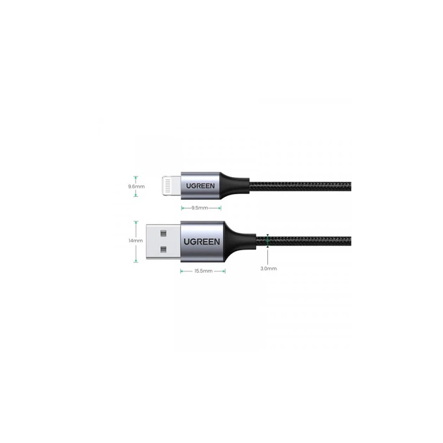 Дата кабель USB 2.0 AM to Lightning 1.0m 2.4A US199 black Ugreen (60156) - изображение 2