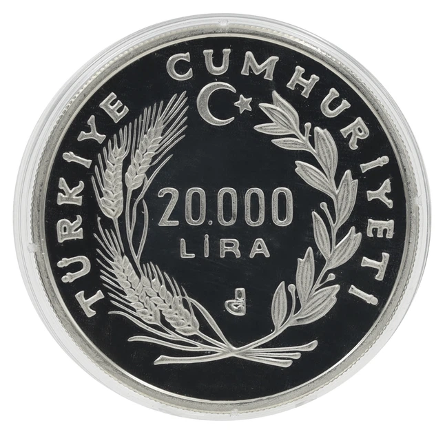 Монета Турция 20000 лир 1992 Серебро Proof XVI зимние Олимпийские игры в Альбервиле (Ag 925, 23,33 грамм) - изображение 2
