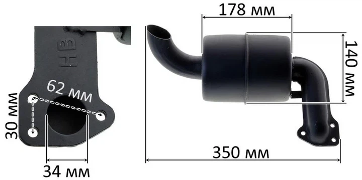 Глушитель мотоблока 190N, 12Hp, круглый, крепление на 2 болта, без колена (gen975) - Фото 6 Глушитель мотоблока 190N, 12Hp, круглый, крепление на 2 болта, без колена (gen975) - изображение 6