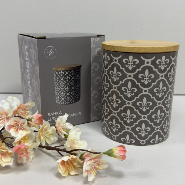 Банка керамічна з бамбуковою кришкою 500 мл 10х10х12,5 см ORNAMENT Limited Edition JH6009-6 коричнева - Фото 6 Банка керамічна з бамбуковою кришкою 500 мл 10х10х12,5 см ORNAMENT Limited Edition JH6009-6 коричнева - зображення 6