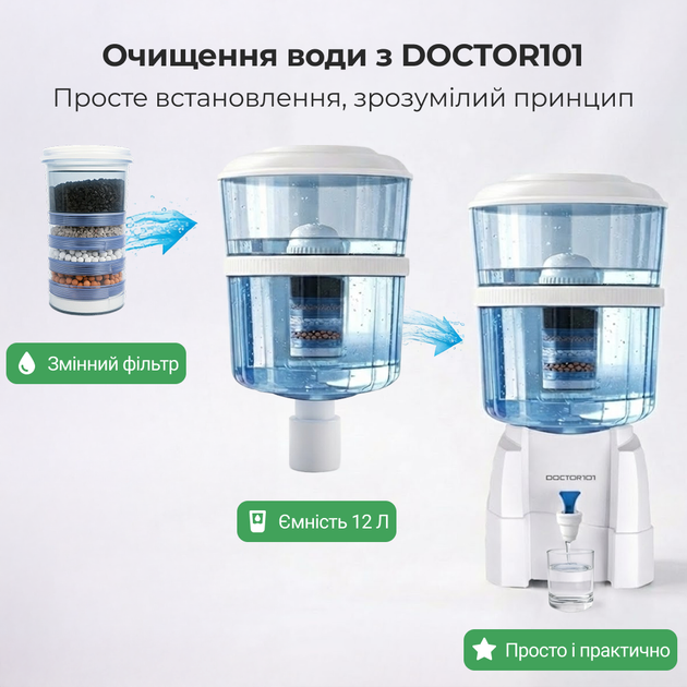 Комплекс для очищення, мінералізації та подачі питної води Doctor-101 кулер-роздавальник води з 5-ступінчастим фільтром (KIT-YTMF12L-SWD1) - зображення 2