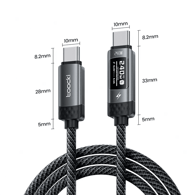 Кабель быстрой зарядки Toocki X111 c дисплеем Oled, Type-C 240W PD 3.1 для ноутбуков, телефонов - 2 метри - изображение 7