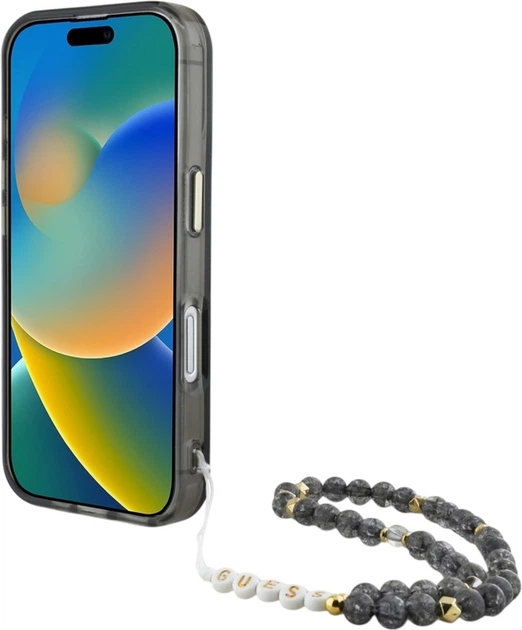 Etui Guess Palm Trees Triangle With Pearl Strap MagSafe do Apple iPhone 16 Black (GUHMP16SHPCTPLSK) - obraz 4