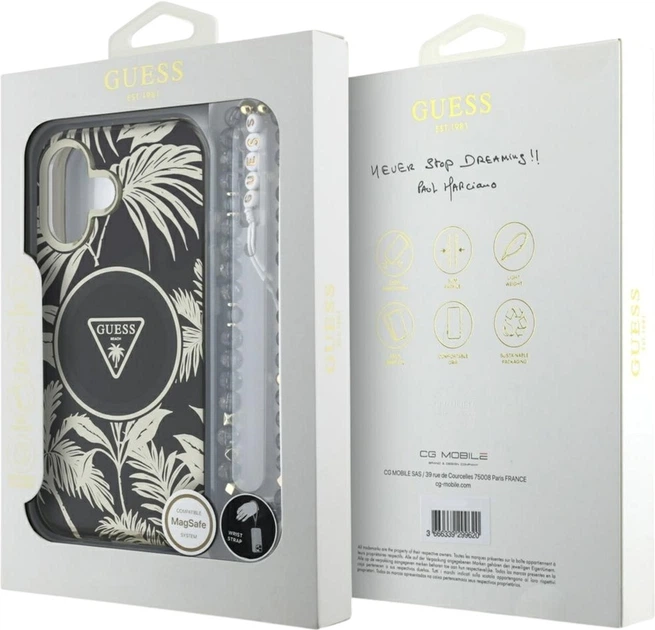 Etui Guess Palm Trees Triangle With Pearl Strap MagSafe do Apple iPhone 16 Black (GUHMP16SHPCTPLSK) - obraz 7