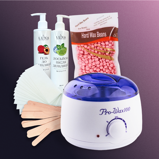 Набір для депіляції, воскоплав банковий Pro Wax White, Віск, Шпателі, засіб До та Після депіляції - зображення 2