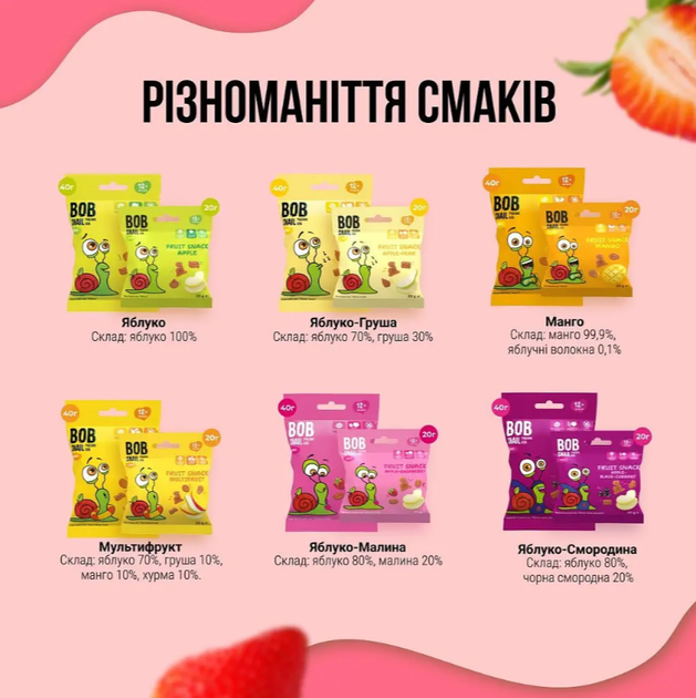 Натуральные снеки для детей Bob Snail Яблоко и клубника 20 г - изображение 3