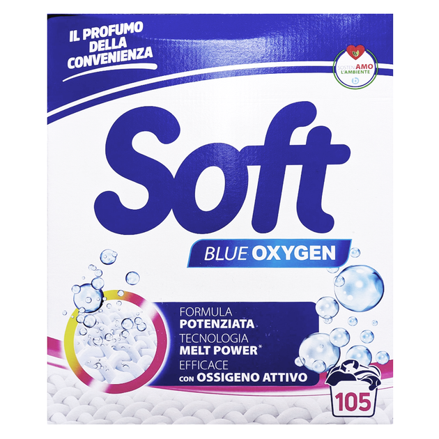 Пральний порошок універсальний SOFT lavatrice fusto blue oxygen105 прань 5250 г. - Фото 1 Пральний порошок універсальний SOFT lavatrice fusto blue oxygen105 прань 5250 г. - зображення 1