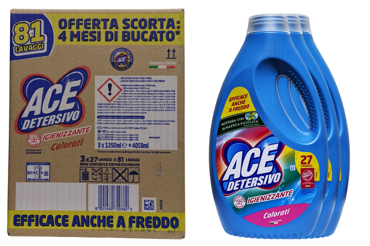 Рідкий засіб для прання кольорових речей ACE lavatr liq 27 mis ml. 1350 color x3 tripack (4050 ml) - изображение 2