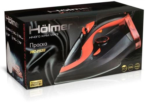 Праска Holmer HIC-2538, Black/Red, 2500W, кераміка, паровий удар 130 г/хв, постійна подача пари 30 г/хв, вертикальне відпарювання, очищення від накипу (HIC-2538) - изображение 6