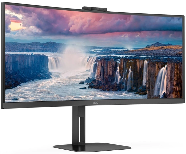 TFT 34' AOC CU34V5CW/BK, WQHD, VA, 100Гц, 1 мс, вигнутий, HDMI, DP, USB-C, USB-hub, webcam, колонки - изображение 2