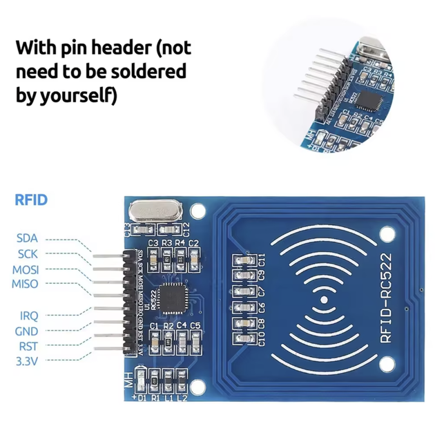 Комплект RFID ридер RC522 с брелком и картой модуль чтения бесконтактных карт - Фото 2 Комплект RFID ридер RC522 с брелком и картой модуль чтения бесконтактных карт - изображение 2