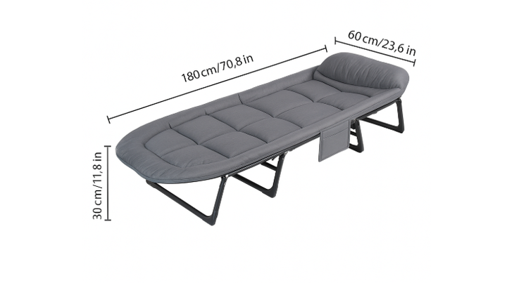 Портативная раскладная кровать 180×60×30 см с металлической рамой, до 120 кг, 5 регулируемых положений - изображение 4