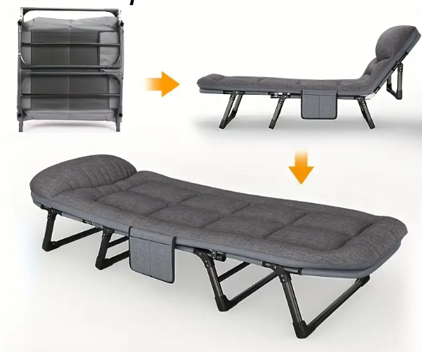 Портативная раскладная кровать 180×60×30 см с металлической рамой, до 120 кг, 5 регулируемых положений - изображение 5