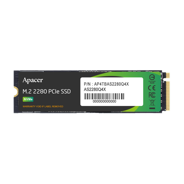 Накопичувач SSD M.2 Apacer AS2280Q4X 1TB 2280 PCIe 3.0x4 3D NAND Read/Write: 5000/4400 MB/sec - Фото 3 Накопичувач SSD M.2 Apacer AS2280Q4X 1TB 2280 PCIe 3.0x4 3D NAND Read/Write: 5000/4400 MB/sec - зображення 3