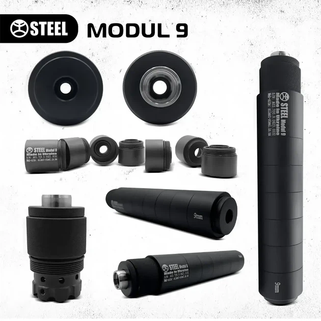 Глушник STEEL MODUL 9 саундмодератор для пістолетів з бустером 9х19 мм з системою Браунінга - зображення 3