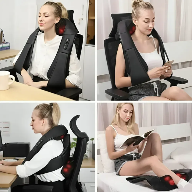 Массажер роликовый Massager of neck kneading Shiatsu для шеи, спины и всего тела с подогревом черный - изображение 8