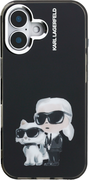Etui Karl Lagerfeld IML Aquarelle Karl & Choupette & Logo do iPhone 16 Black (3666339464745) - obraz 3