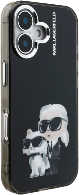 Etui Karl Lagerfeld IML Aquarelle Karl & Choupette & Logo do iPhone 16 Black (3666339464745) - obraz 4