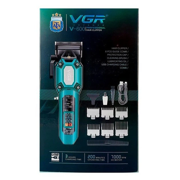 Машинка для стрижки VGR V-600 магнитная 6 насадок LED дисплей черный - изображение 6