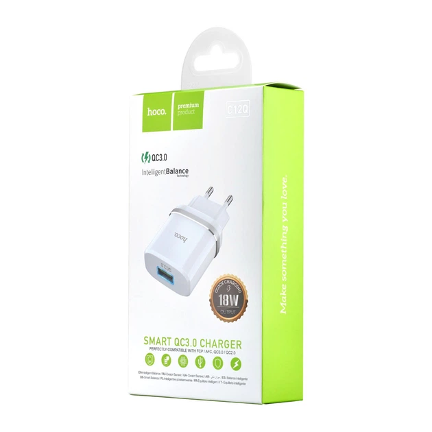 Заряджання Hoco C12Q Quick Charge 2.0 3.0 USB Type-A біле - зображення 2