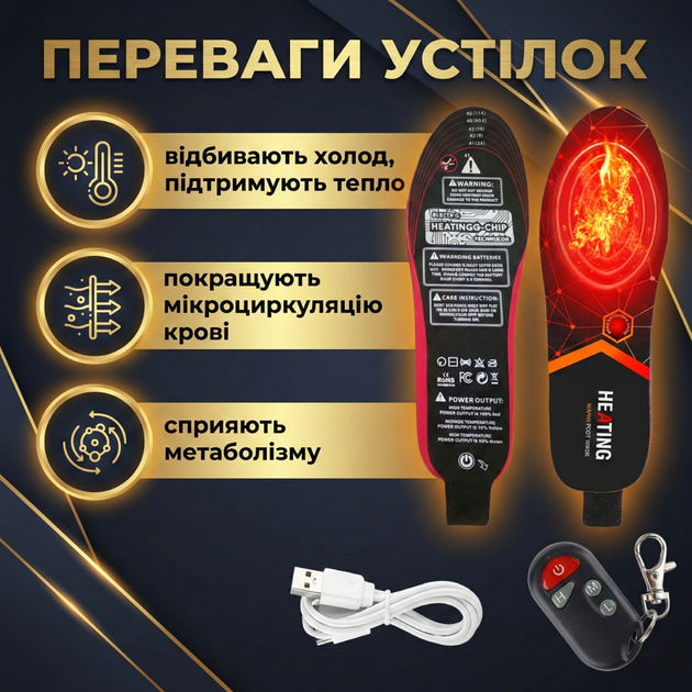 Бездротові устілки з підігрівом Baesan New Gen Pro 3500 mAh, до 9 год обігріву, пульт, 65°C, 41–46 - зображення 4