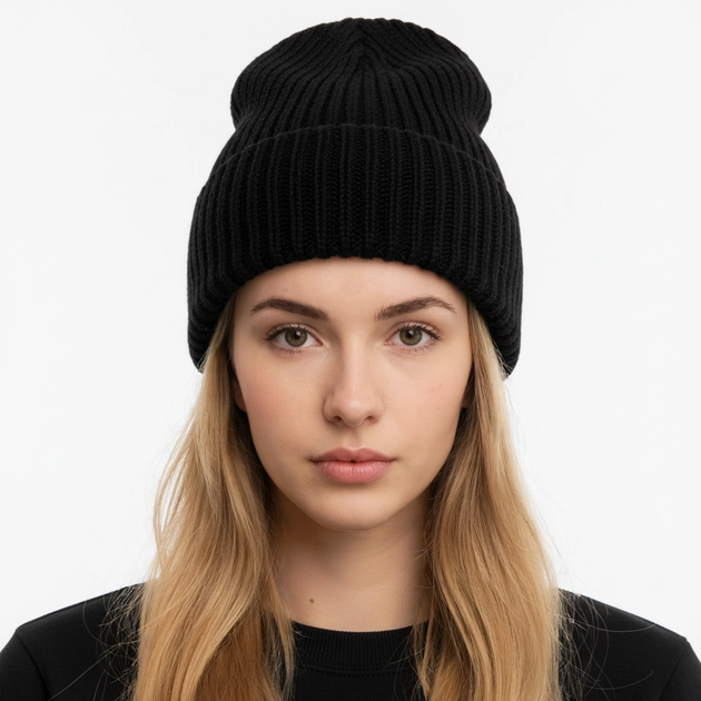 Женская шапка бини LOVELY Oversize Rib – рубчик Черный - Фото 1 Женская шапка бини LOVELY Oversize Rib – рубчик Черный - изображение 1