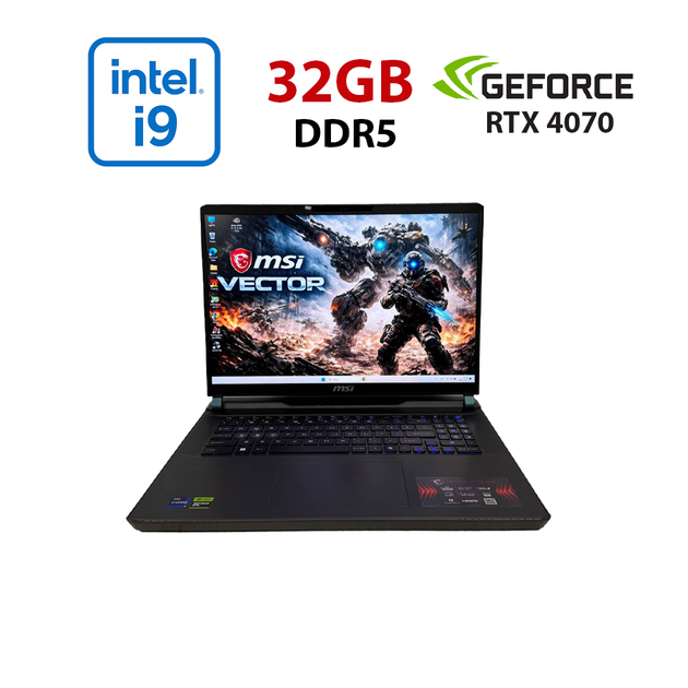 Игровой ноутбук Б-класс MSI Vector 17 HX A14VGG / 17.3" (2560×1440) IPS / Intel Core i9-14900HX (24 (32) ядер по 2.2 - 5.7 GHz) / 32 GB DDR5 / 1000 GB SSD NVMe / nVidia GeForce RTX 4070, 8 GB GDDR6, 128-bit / WebCam б/у - Фото 1 Игровой ноутбук Б-класс MSI Vector 17 HX A14VGG / 17.3" (2560×1440) IPS / Intel Core i9-14900HX (24 (32) ядер по 2.2 - 5.7 GHz) / 32 GB DDR5 / 1000 GB SSD NVMe / nVidia GeForce RTX 4070, 8 GB GDDR6, 128-bit / WebCam б/у - изображение 1