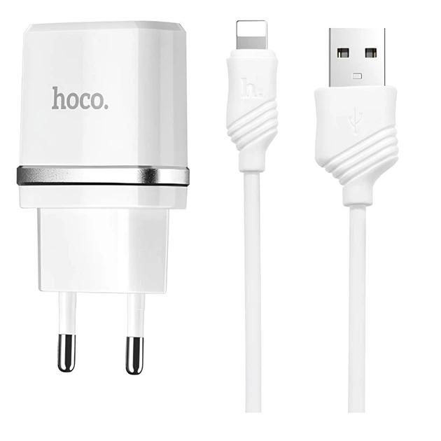 Зарядное устройство Hoco C12 2.4A с двумя USB для настенной зарядки с 1м кабелем Lightning Micro-USB черное-белое - изображение 8