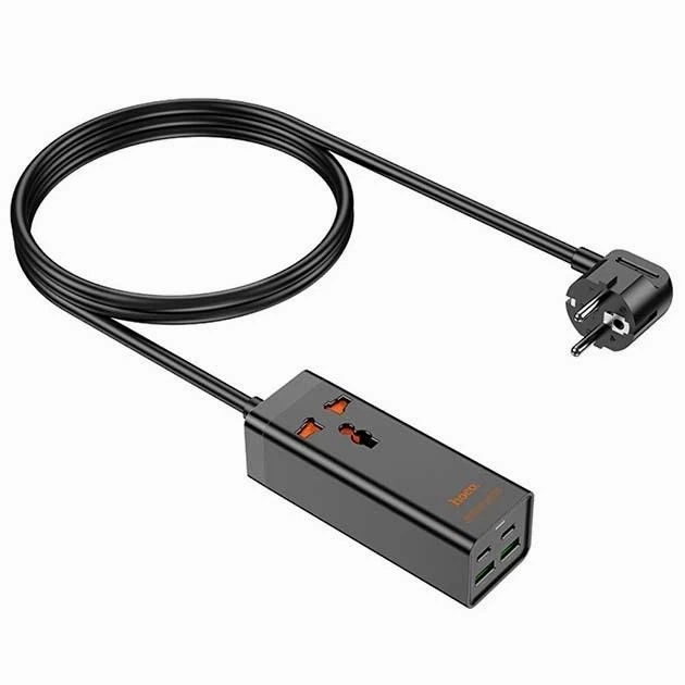 Сетевой фильтр Hoco AC10A с USB Type-C для зарядки ноутбуков и смартфонов мощность 2500W черный 1.5 м - изображение 3