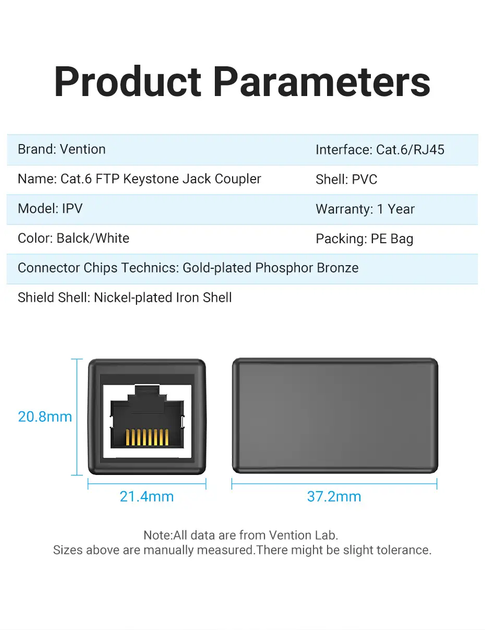 Удлинитель сетевого кабеля Vention Cat.6 FTP 1000 Мбит/с 250 МГц переходник RJ45 Ethernet Black (IPVB0) - изображение 2