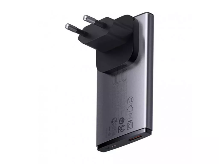 Мережевий зарядний пристрій Baseus GaN5 Pro Ultra-Slim C+U 65 W Gray (CCGAN65S5-OE) - зображення 3