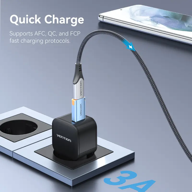 Перехідник-адаптер Vention USB Male to Type-C Female OTG Adapter 10 Гбіт/с USB 3.1 15 W Grey (CUAH0) - зображення 2