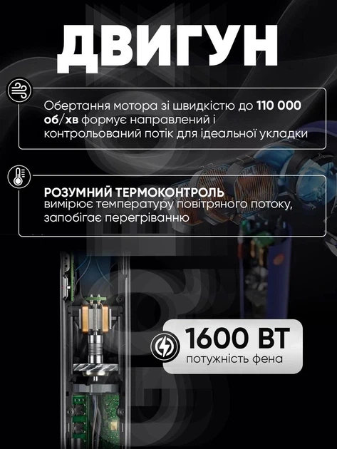 Фен-стайлер для волос Super Hairdryer HD18, 1600 Вт с 4 насадками, фиолетовый - изображение 4
