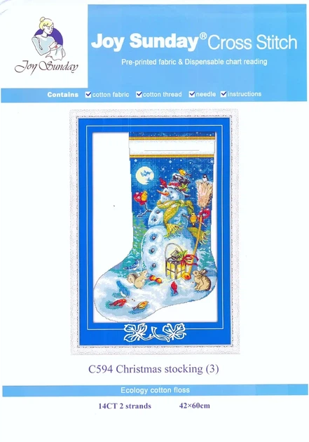Набор для вышивания по нанесённой на канву схеме "Christmas stocking (3)". AIDA 14CT printed 42*60 см - изображение 2
