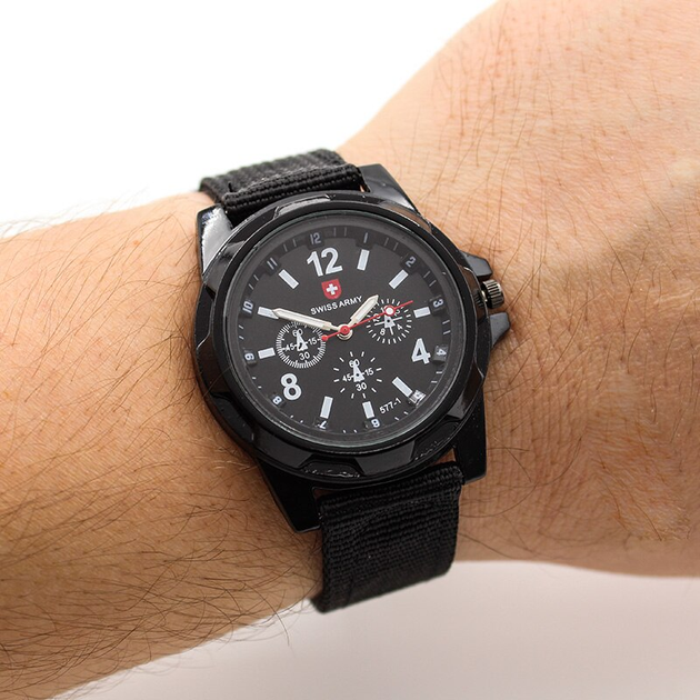 Комплект городской рюкзак SwissGear универсальный, разъем USB, AUX влагозащищенный Black + Мужские кварцевые часы - изображение 3