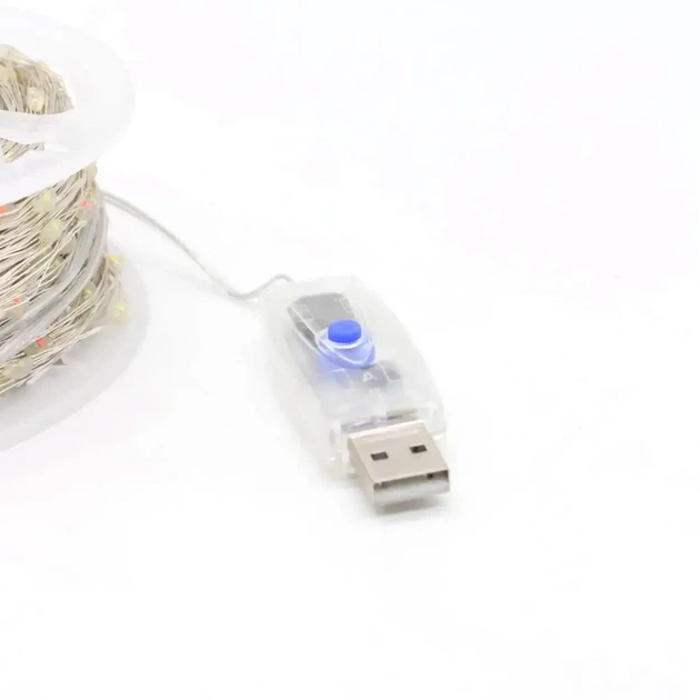 Гирлянда LED 200м с пультом теплый белый цвет питания от USB для украшения елки - изображение 3