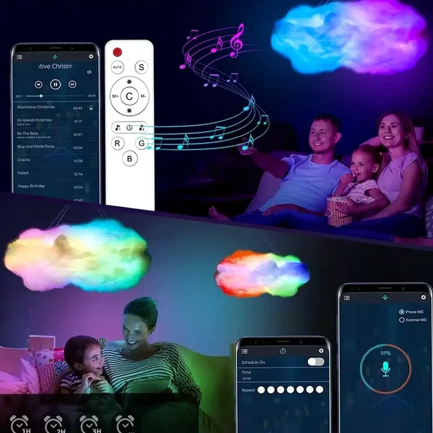 Подвесная LED лампа Облако RGB с управлением от USB и пультом для освещения помещений модель OBL-211 - изображение 5