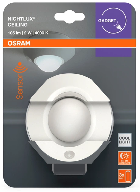 Ночник OSRAM NIGHTLUX CEILING с датчиком движения и освещенности на батарейках - изображение 4