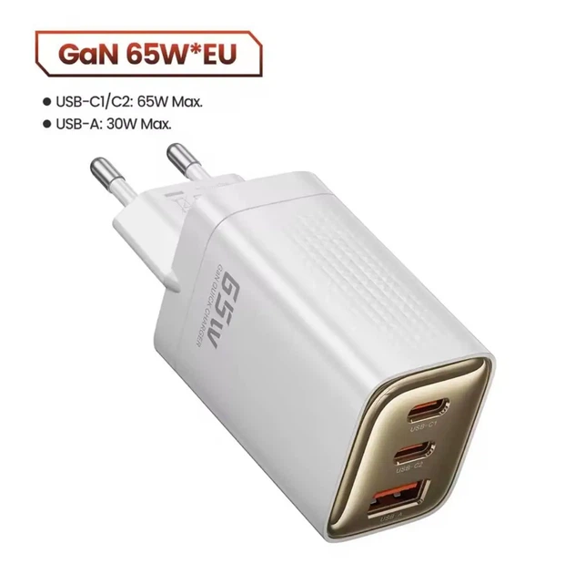 Быстрая Зарядка Toocki GaN 65W на 3 выхода 1 USB + 2 Type-C PD3.0 QC Сетевое зарядное устройство - Фото 2 Быстрая Зарядка Toocki GaN 65W на 3 выхода 1 USB + 2 Type-C PD3.0 QC Сетевое зарядное устройство - изображение 2