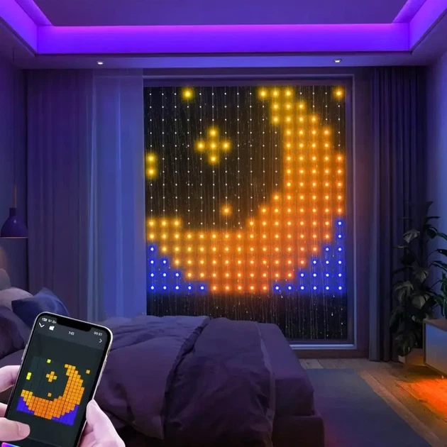 Светодиодная гирлянда-занавес RGB с USB-питанием 400 LED 3x2м с пультом ДУ для новогоднего декора бронзовый Снеговик - изображение 6