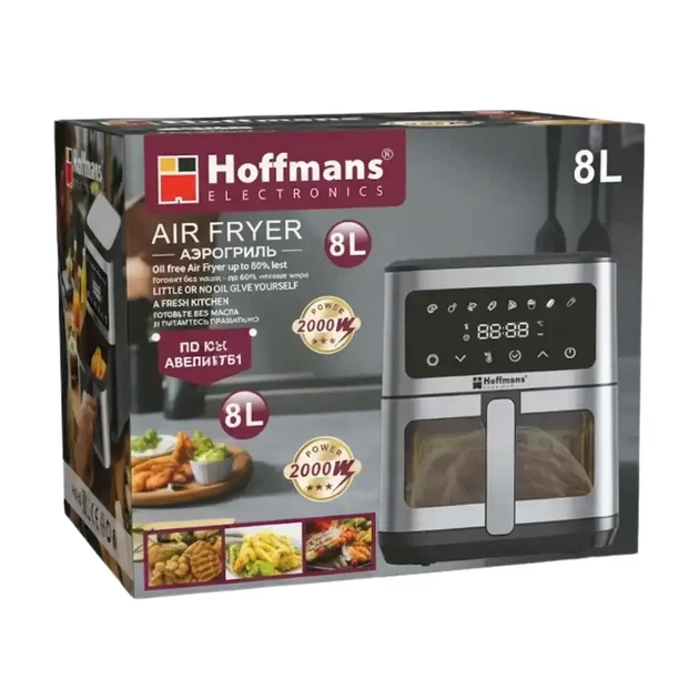 Аерофритниця Hoffmans HM-791 Pro Chef Edition потужність 1000 Вт 6 режимів нержавіюча сталь срібляста безмасляна фритюрниця - зображення 10