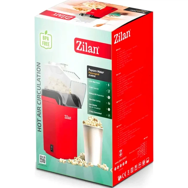 Апарат для приготування попкорну 1200Вт червоний пластик Zilan ZLN8046 для домашніх вечірок та кіносеансів - зображення 10
