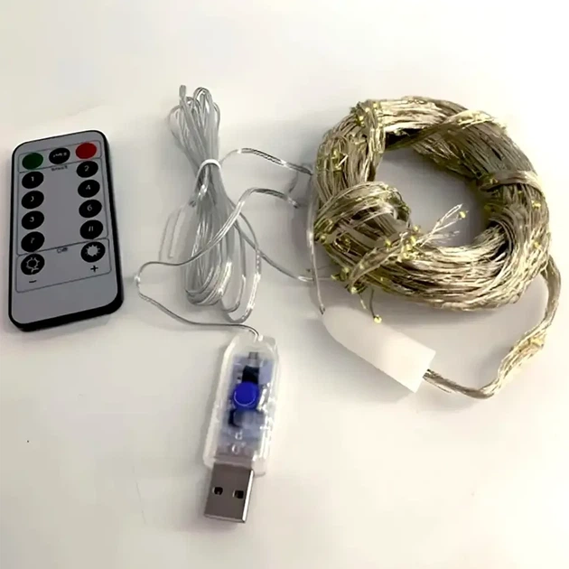Гирлянда светодиодная на USB 1000LED 5м 20 нитей теплый белый с пультом 8 режимов для новогодней елки - изображение 10
