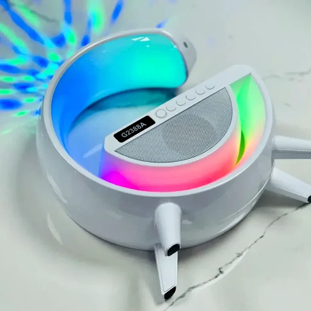 Лампа нічник з бездротовою зарядкою USB висота 228 ширина 180 Bluetooth стовпчик дискошар G2388A колір білий - зображення 8