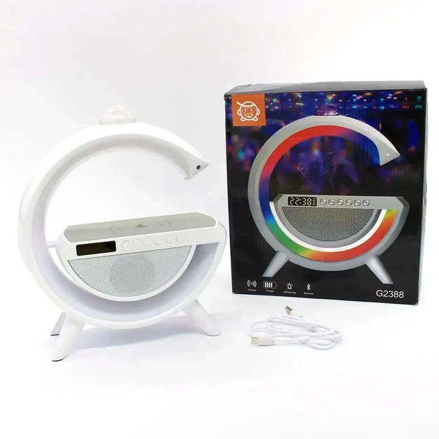 Лампа нічник з бездротовою зарядкою USB висота 228 ширина 180 Bluetooth стовпчик дискошар G2388A колір білий - зображення 10