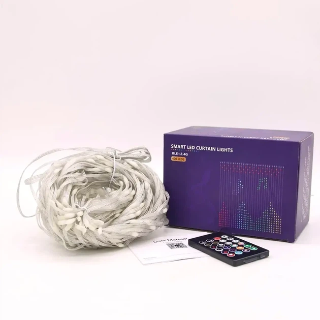 Смарт гірлянда Штора USB 2х2м 400 LED потужність 3.8W напруга 6V кольорова для новорічного оформлення вікна - Фото 10 Смарт гірлянда Штора USB 2х2м 400 LED потужність 3.8W напруга 6V кольорова для новорічного оформлення вікна - зображення 10